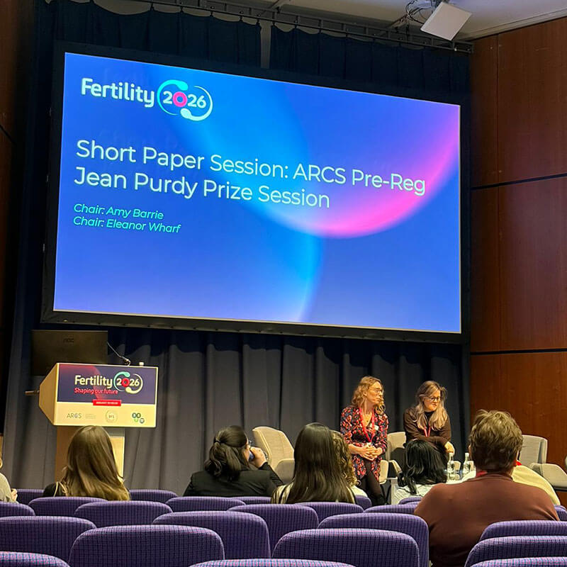 Eleanor chairing the Jean Purdy pre-registration prize session 